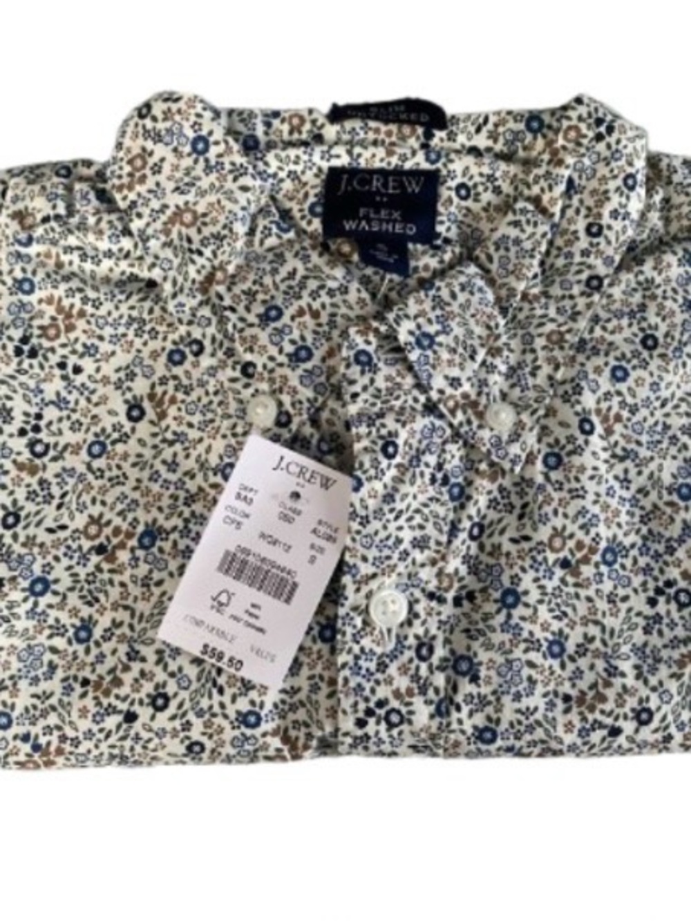 J. Crew Cream Button-Down Shirt with Blue and Brown Floral Print